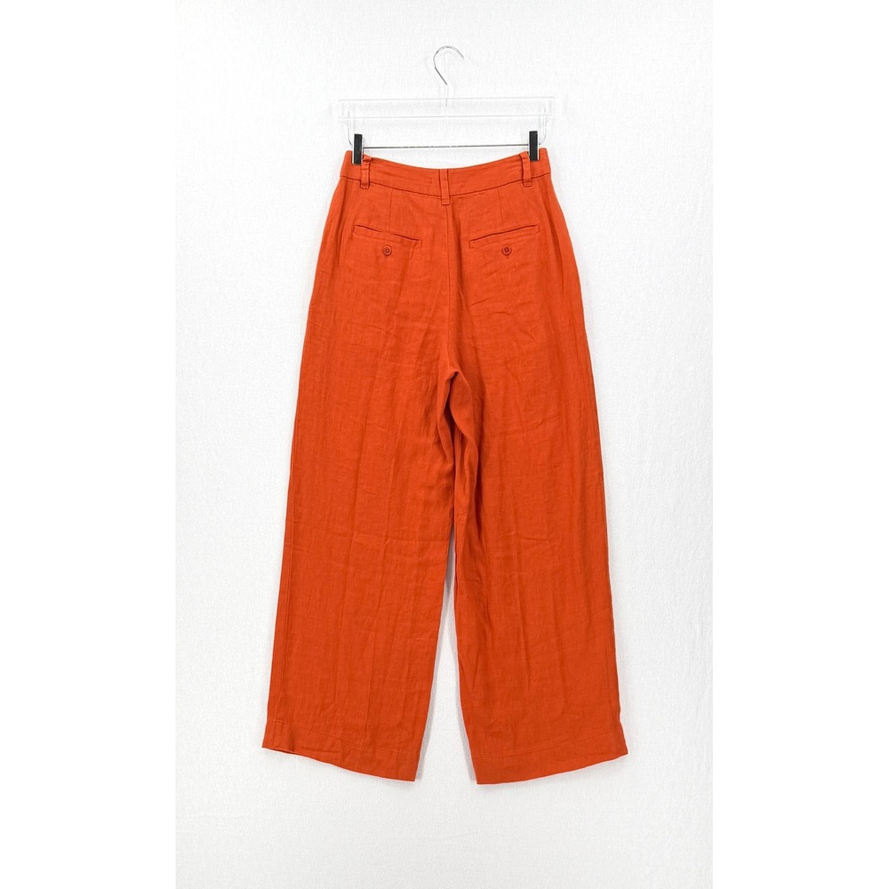 MADEWELL The Harlow Wide-Leg Pant Women 4 Orange Linen Trouser High Rise Pleated - Picture 5 of 16